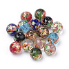 Flower Pattern Printed Round Glass Beads GFB-Q001-12mm-B-1