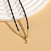 Stainless Steel Initial Pendant Faceted Round Natural Black Spinel Beaded Necklaces for Women ZD9259-10-1