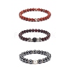 3Pcs 3 Style Natural & Synthetic Mixed Stone Round Beaded Stretch Bracelets Set BJEW-JB08586-4