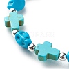Synthetic Turquoise(Dyed) Cross & Skull Beaded Stretch Bracelet BJEW-JB08449-04-4