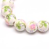 Handmade Flower Printed Porcelain Ceramic Beads Strands PORC-M007-10mm-07-1