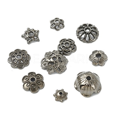 200Pcs 10 Styles Zinc Alloy Bead Caps FIND-CJ0004-70-1
