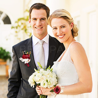 2Pcs 2 Style Silk Cloth Rose with Satin Ribbon Corsage Boutonniere & Wrist Corsages AJEW-CP0005-94-1