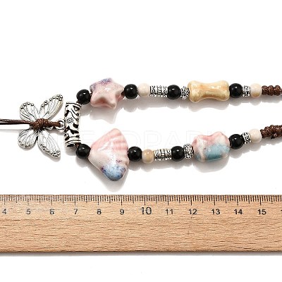 Ethnic Style Alloy & Porcelain Ceramic Beads Butterfly Pendant Tassel Y Necklaces NJEW-D308-01C-1