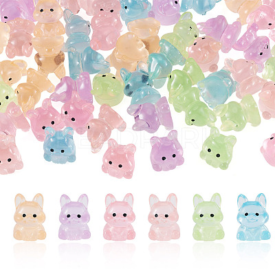 48Pcs 6 Colors Luminous Resin Dog Figurine DJEW-TA0001-43-1