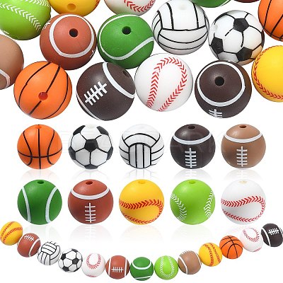 20Pcs 10 Style Sports Theme Food Grade Eco-Friendly Silicone Focal Beads SIL-CJ0001-13-1