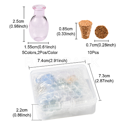 10Pcs 5 Colors Oval Glass Cork Bottles Ornament DJEW-FS0001-01-1