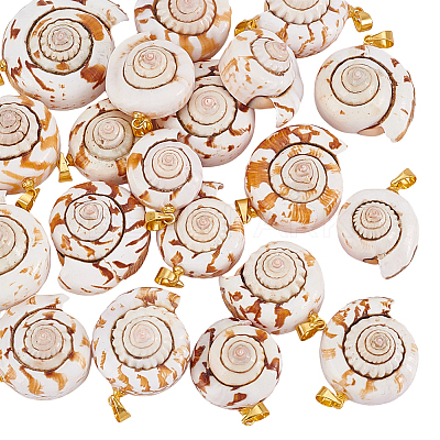 20Pcs Natural Spiral Shell Red Lip Shell Pendants SSHEL-GA0001-21-1