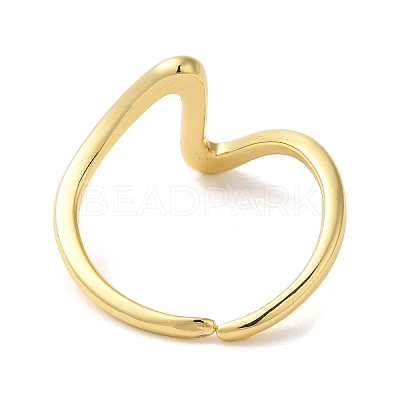 Rack Plating Wave Brass Open Cuff Ring for Women RJEW-S413-04G-1