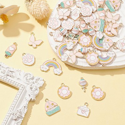 40Pcs 8 Styles Alloy Enamel Pendants ENAM-CJ0004-76-1