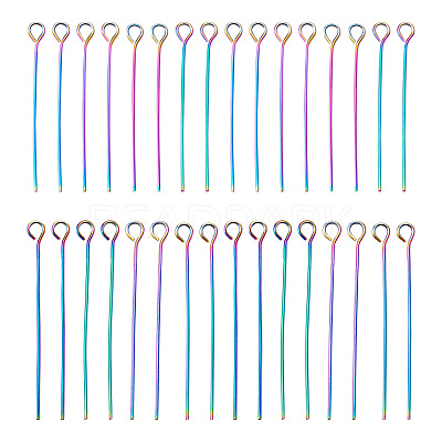 100Pcs 2 Style Rainbow Color 304 Stainless Steel Eye Pins STAS-PJ0001-17-1