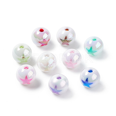 UV Plating Rainbow Iridescent Acrylic Beads OACR-H015-14-1