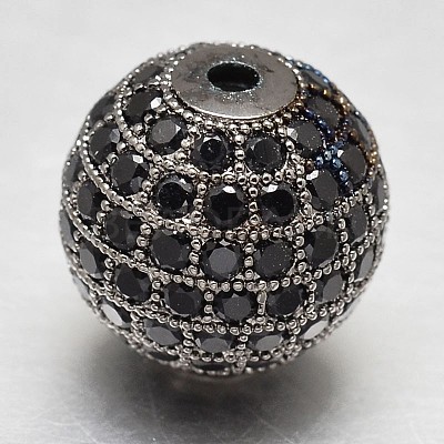 CZ Brass Micro Pave Cubic Zirconia Round Beads ZIRC-L017-14mm-06B-1