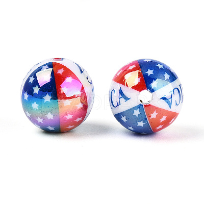 Independence Day Theme Printed Opaque Acrylic Beads MACR-T048-10C-1