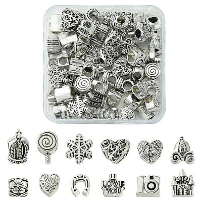 60Pcs 12 Style Tibetan Style Alloy European Beads TIBEB-FS0001-04-1