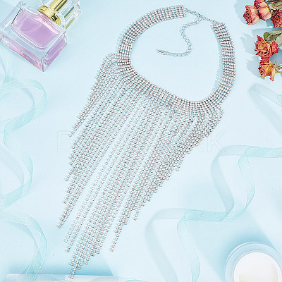1Pc Iron Rhinestone Tennis Chains Bib Necklace NJEW-FG0001-11B-1