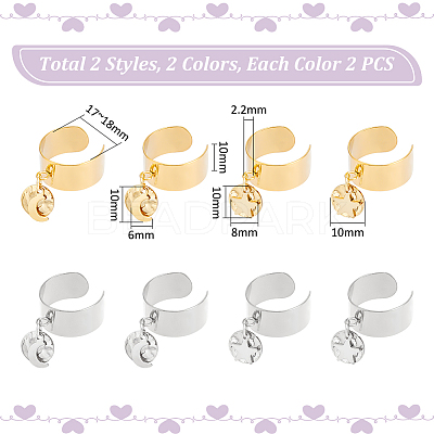 8Pcs 4 Style 304 Stainless Steel Open Cuff Rings Set with Charms RJEW-AB00009-1