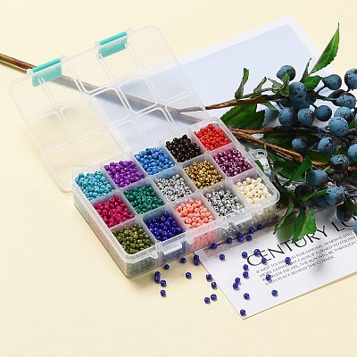 375G 15 Colors Baking Paint K9 Glass Seed Beads SEED-JP0004-03-4mm-1