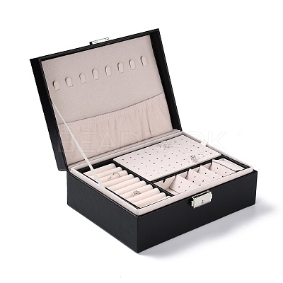 PU Imitation Leather Jewelry Organizer Box with Lock CON-P016-B03-1