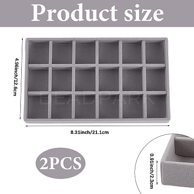 18 Grids Rectangle Wood Covered with Velvet Jewelry Trinket Display Trays AJEW-WH20054-062H-02-1