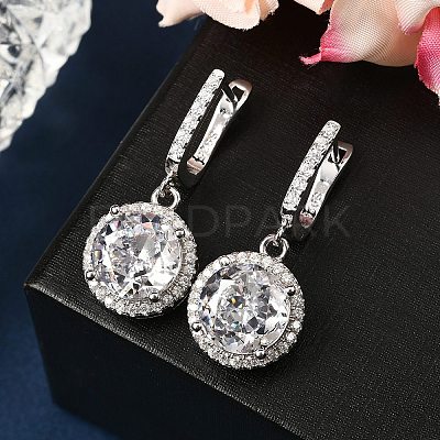 925 Sterling Silver Micro Pave Cubic Zirconia Dangle Hoop Earrings EJEW-F371-01B-01-1