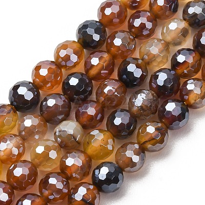Electroplated Natural Agate Beads Strands G-B191-A07-6mm-13-1