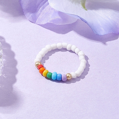 Glass Seed Beaded Stretch Rings for Women RJEW-JR00657-1