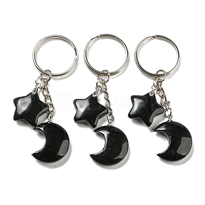Reiki Natural & Synthetic Mixed Gemstone Moon & Star Pendant Keychains KEYC-P015-02P-1