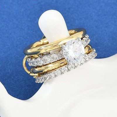 Brass Micro Pave Cubic Zirconia Plain Band Finger Rings for Women RJEW-P160-01F-G01-1