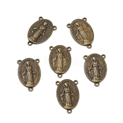 Holy Oval Carved Virgin Mary Tibetan Style Alloy Chandelier Component Links TIBEP-LF0961YKG-AB-LF-1