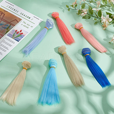 7Pcs 7 Colors Plastic Long Straight Hairstyle Doll Wig Hair DOLL-ME0001-06B-1
