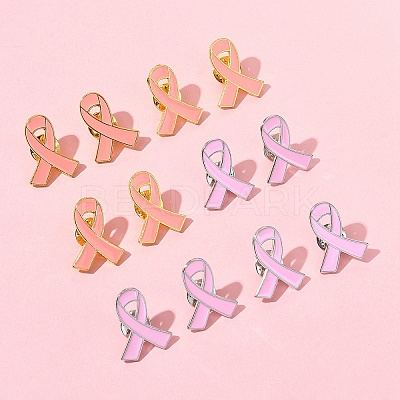 12Pcs 2 Styles Breast Cancer Awareness Pink Ribbon Enamel Pin JEWB-FS0001-08-1