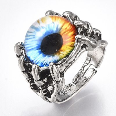Adjustable Alloy Glass Finger Rings RJEW-T006-02A-1