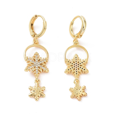 Clear Cubic Zirconia Snowflake Dangle Hoop Earrings EJEW-P224-11G-1
