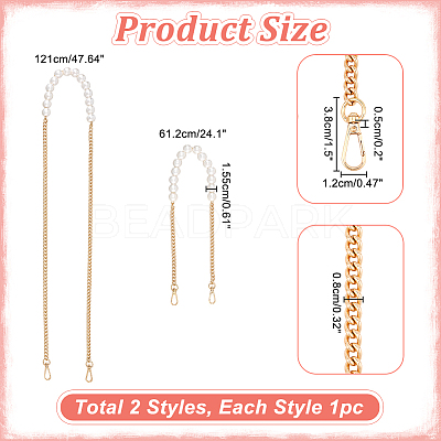 WADORN 2Pcs 2 Style Plastic Imitation Pearl Beaded Bag Straps