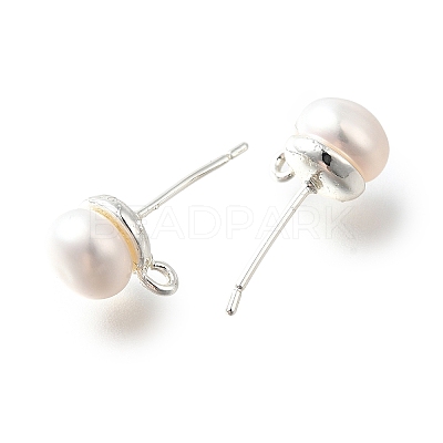 Natural Pearl Stud Earrings Findings KK-B059-33S-1
