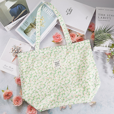 Flower Printed Canvas Women's Tote Bags ABAG-WH20005-06-1