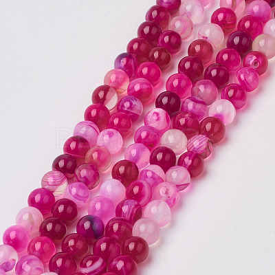 Natural Striped Agate/Banded Agate Beads Strands G-G582-4mm-56-1