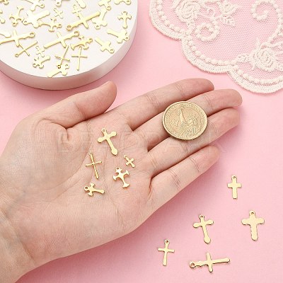 50Pcs 10 Styles 304 Stainless Steel Tiny Cross Charms STAS-CJ0002-25-1