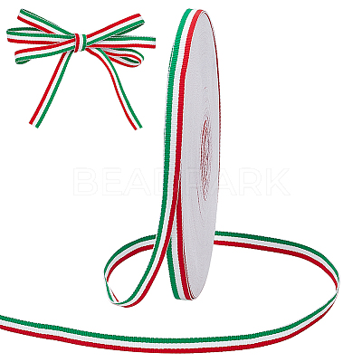 50 Yards Tricolor Polyester Striped Grosgrain Ribbon OCOR-WH0078-199A-1