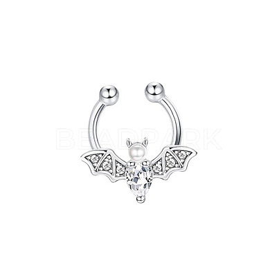 316L Stainless Steel Clear Cubic Zirconia Halloween Bat Clip-on Nose Septum Rings WG4B0C3-01-1