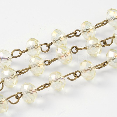 Handmade Electroplate Glass Faceted Rondelle Beads Chains for Necklaces Bracelets Making AJEW-JB00147-06-1