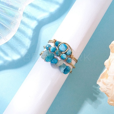 3Pcs Natural Mixed Stone Bead Finger Ring RJEW-JR00855-1