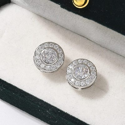 Brass Micro Pave Clear Cubic Zirconia Stud Earrings EJEW-Q015-10P-1