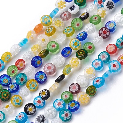 Flat Round Handmade Millefiori Glass Beads LK-R004-54-1