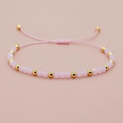 Glass & Brass Round Beads Braided Bead Bracelets LS-RD6595-4-1
