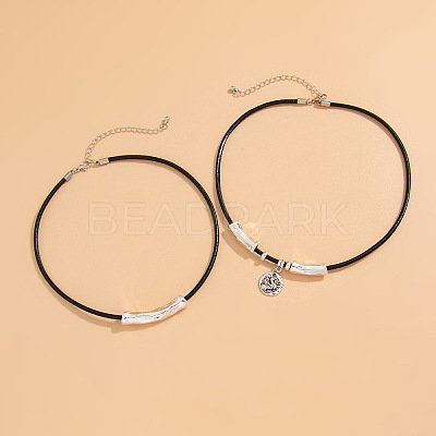 Flat Round Alloy Pendant Double Layer Necklaces WG187C7-01-1