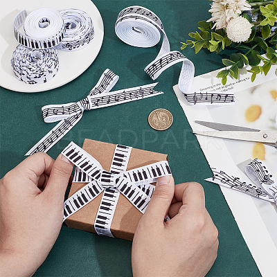 4 Rolls 4 Styles Polyester Musical Note & Piano Keys Printed Ribbon Sets OCOR-PH0004-65-1