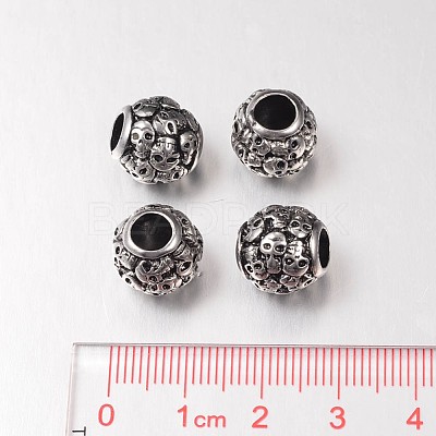 Retro Rondelle with Skull 304 Stainless Steel European Large Hole Beads OPDL-E005-17AS-1