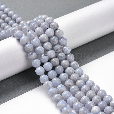 Natural Blue Lace Agate Beads Strands G-P342-04-6mm-AB-1